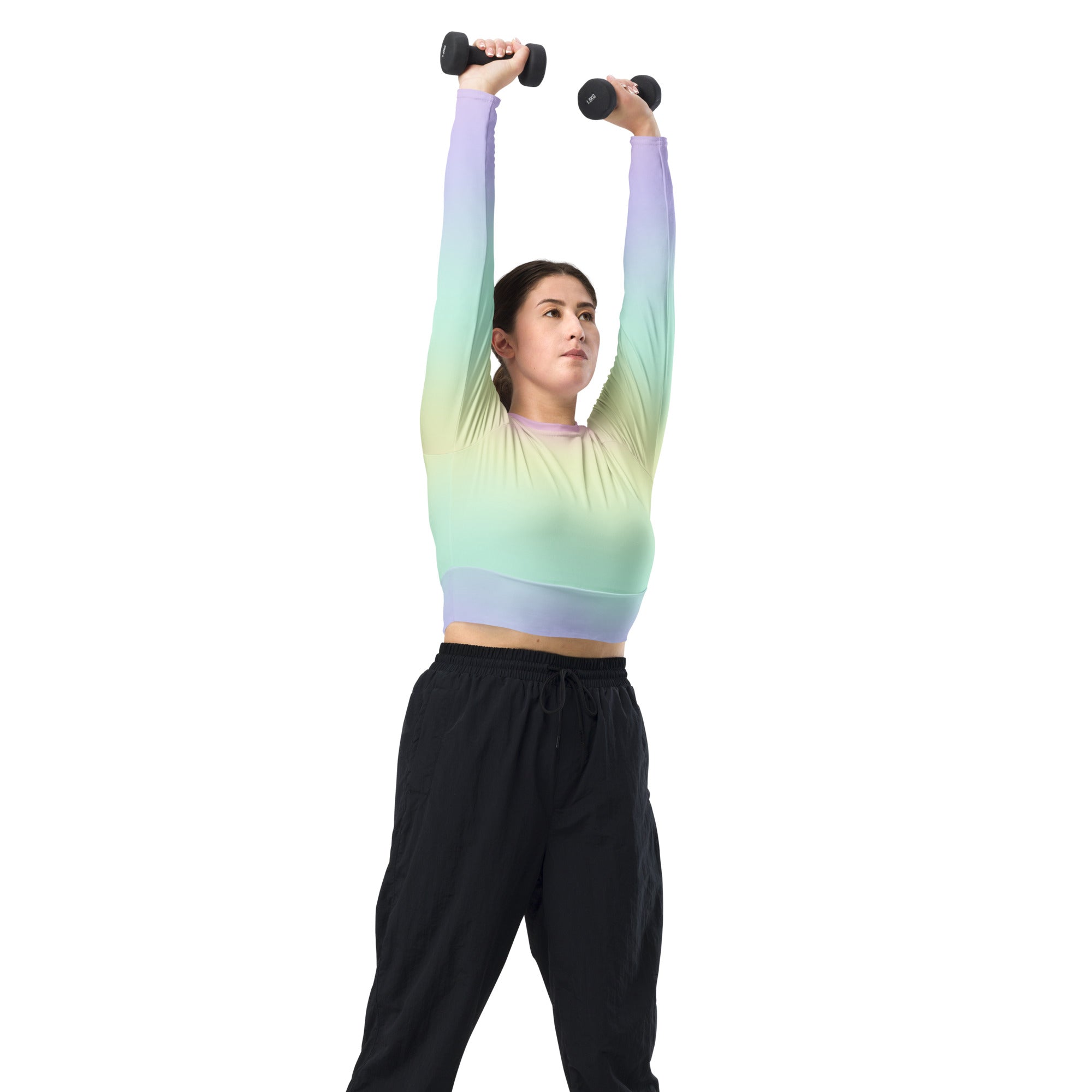 Women's Pastel Rainbow Long Sleeve Performance Crop Top