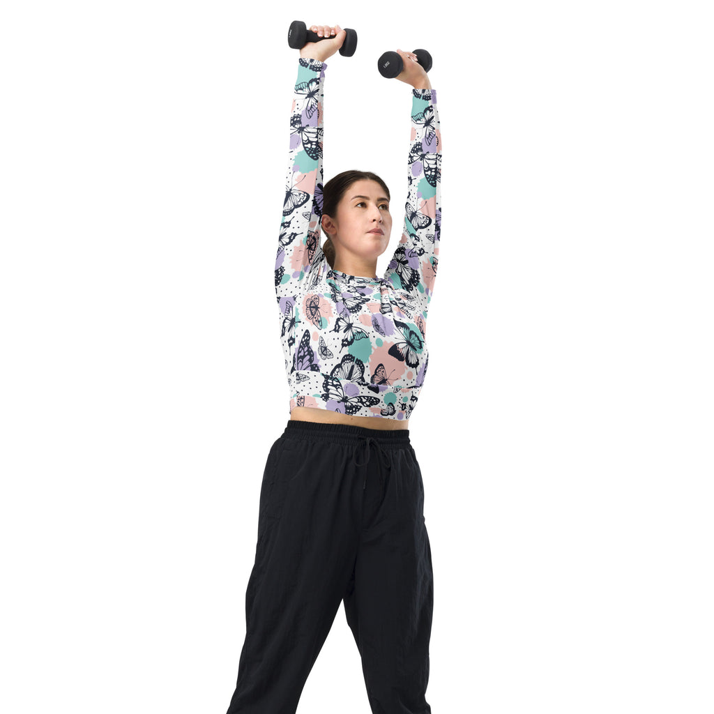 Women's Butterfly Long Sleeve Performance Crop Top
