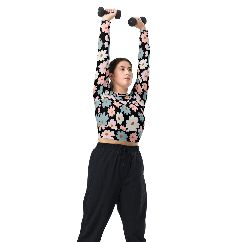 Women's Retro Floral Long Sleeve Performance Crop Top