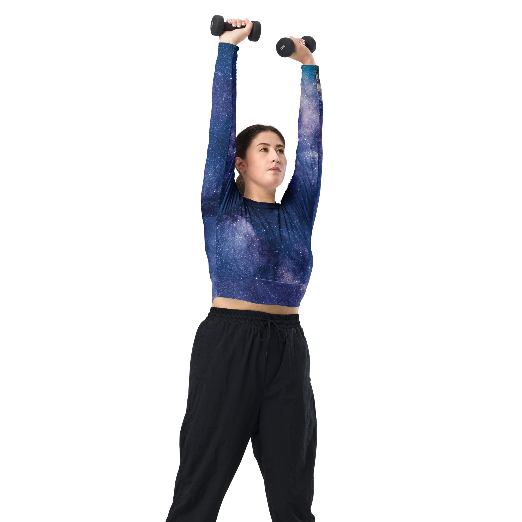Women's Realistic Galaxy Long Sleeve Performance Crop Top