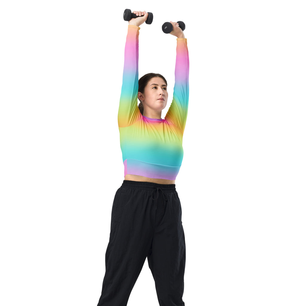 Women's Bright Rainbow Long Sleeve Performance Crop Top