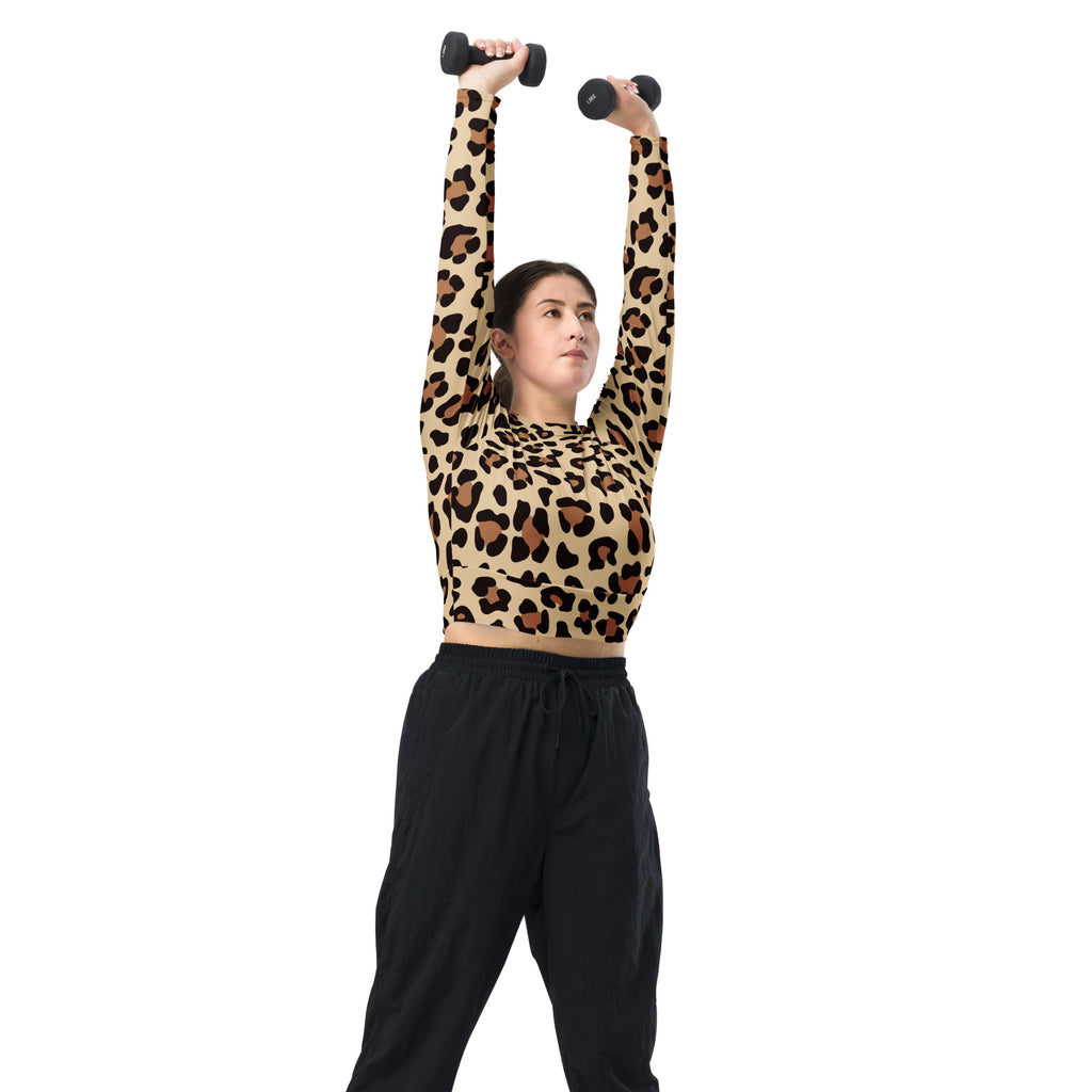 Women's Leopard Print Long Sleeve Performance Crop Top