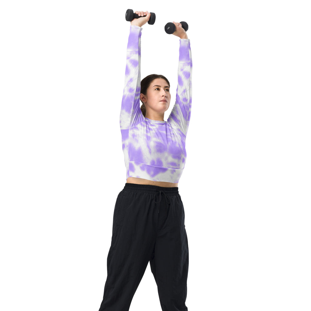 Women's Purple Tie Dye Long Sleeve Performance Crop Top