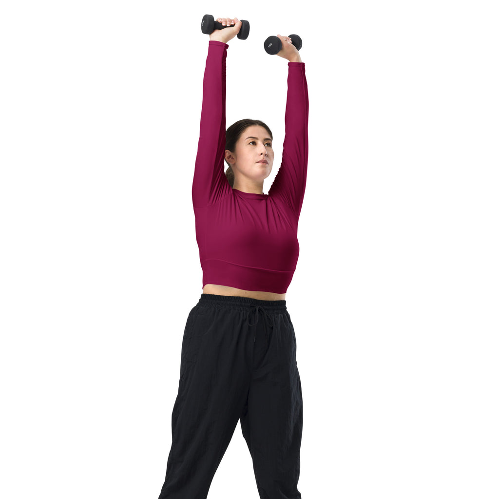 Women's Deep Magenta Long Sleeve Performance Crop Top