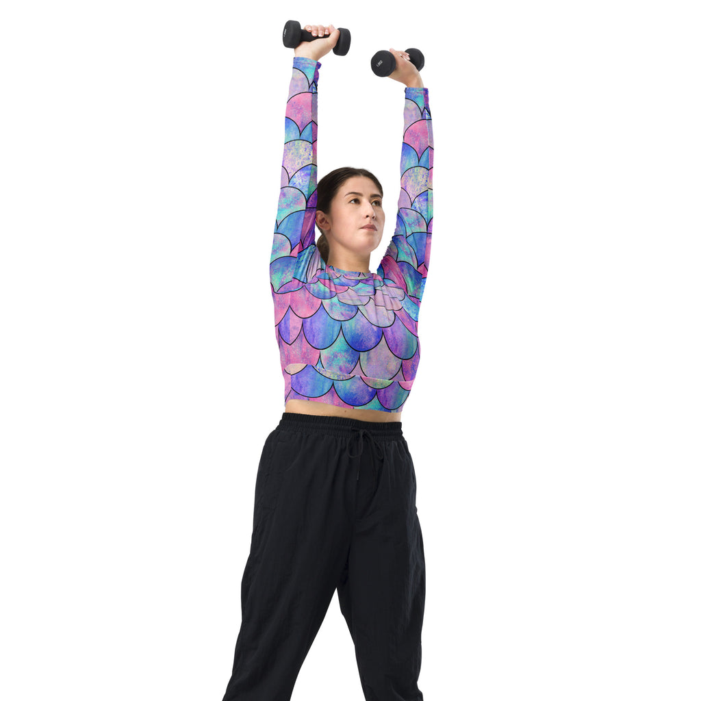 Women's Pastel Mermaid Long Sleeve Performance Crop Top