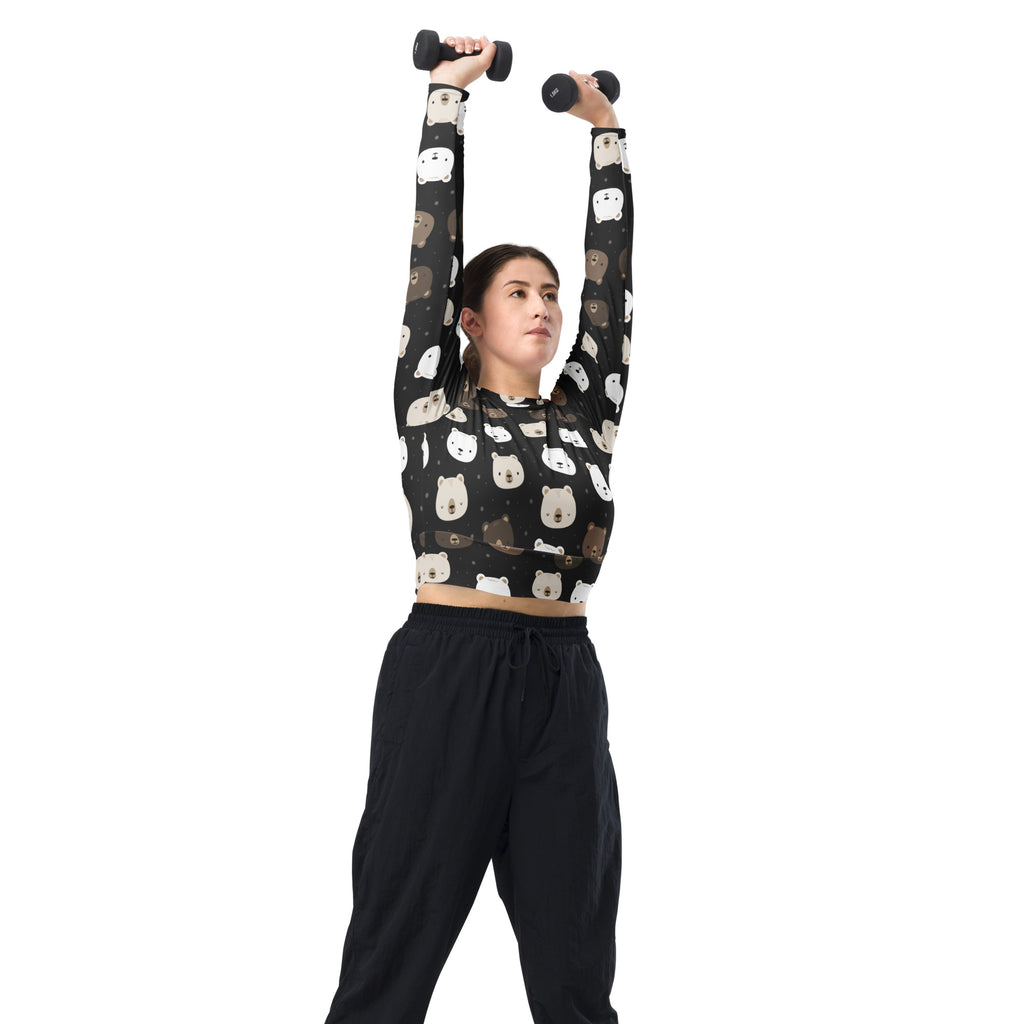 Women's Cute Bear Long Sleeve Performance Crop Top