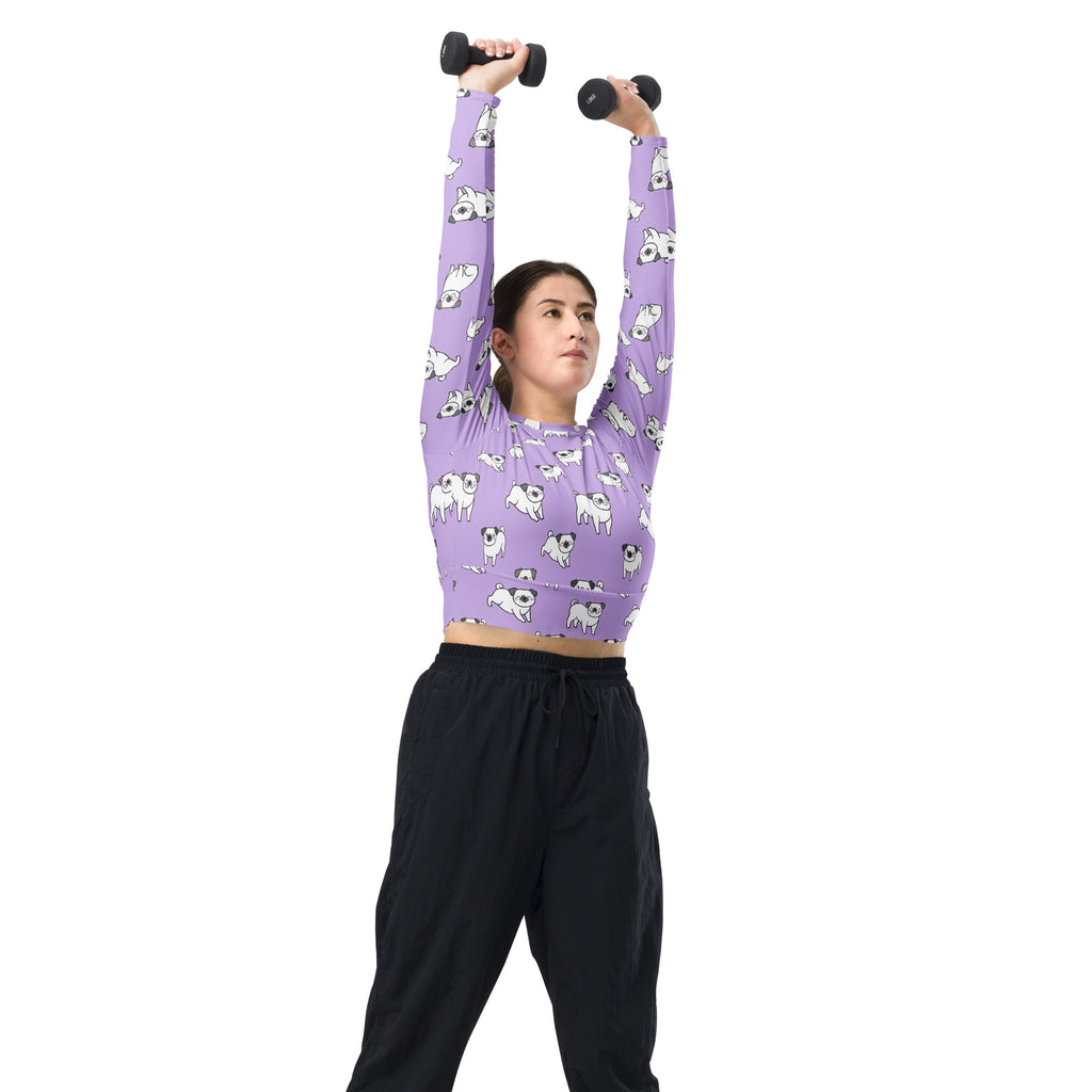Women's Purple Pug Long Sleeve Performance Crop Top