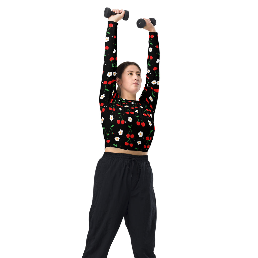 Women's Black Cherry Long Sleeve Performance Crop Top