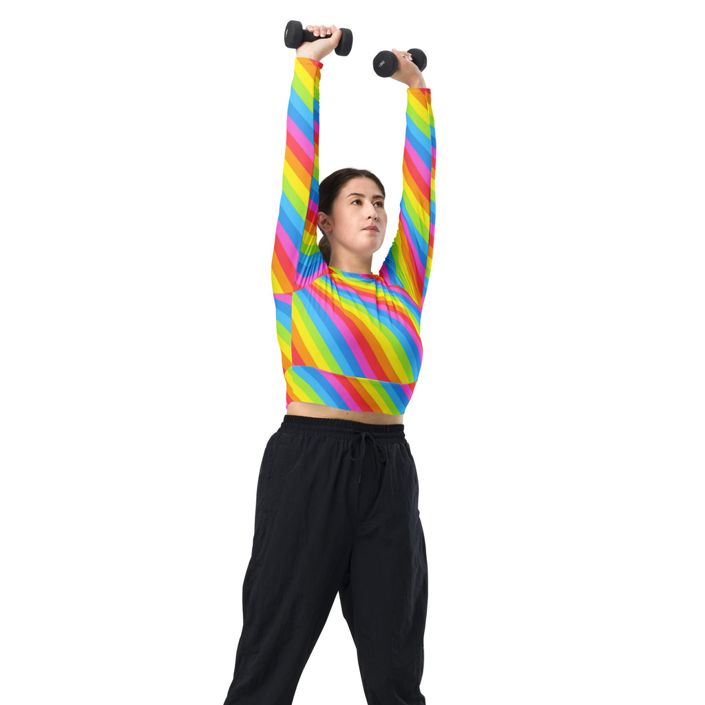 Women's Rainbow Stripe Long Sleeve Performance Crop Top