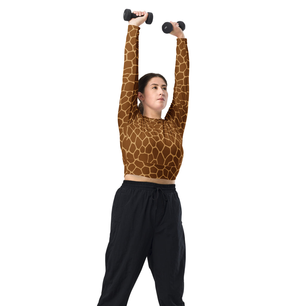 Women's Giraffe Print Long Sleeve Performance Crop Top