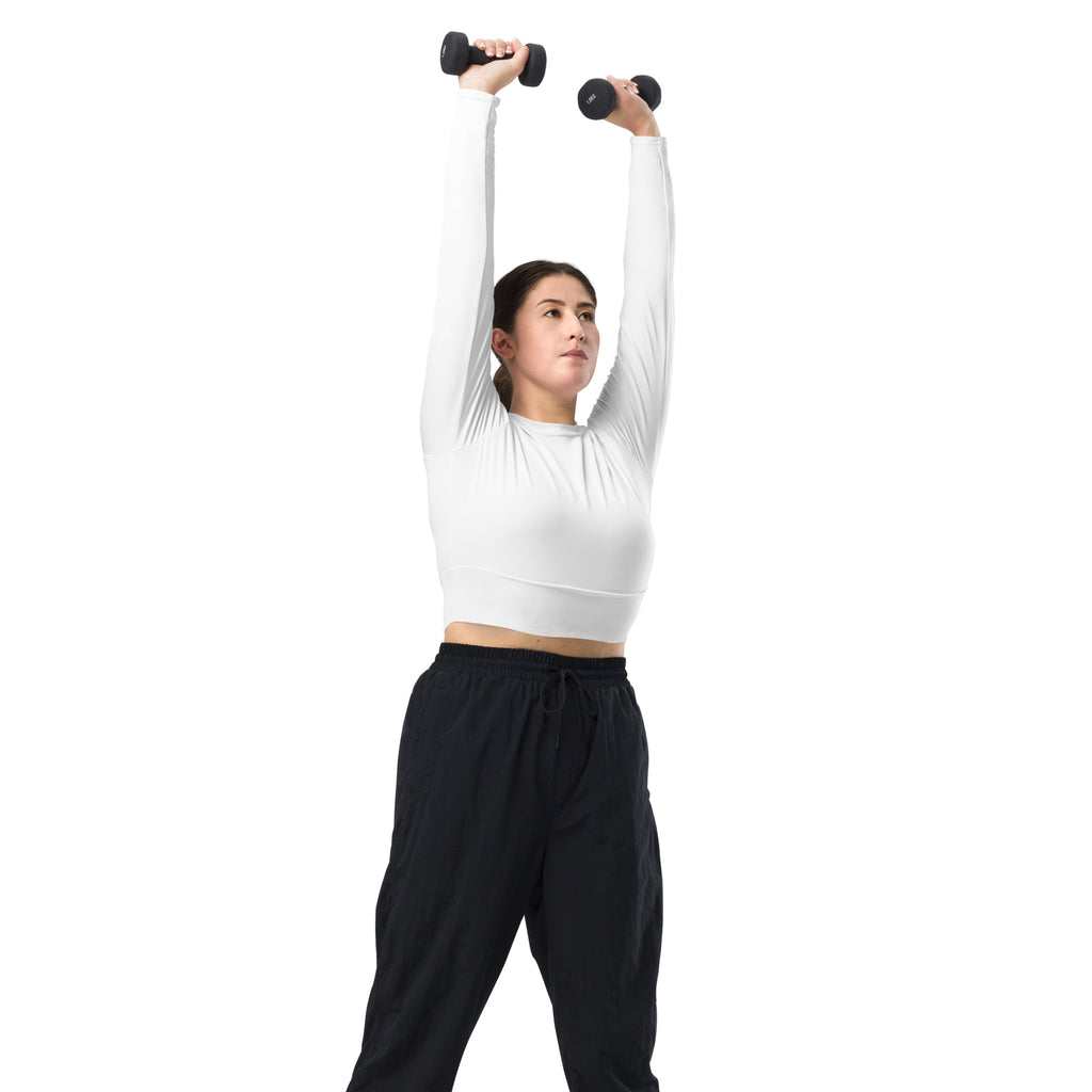 Women's White Long Sleeve Performance Crop Top