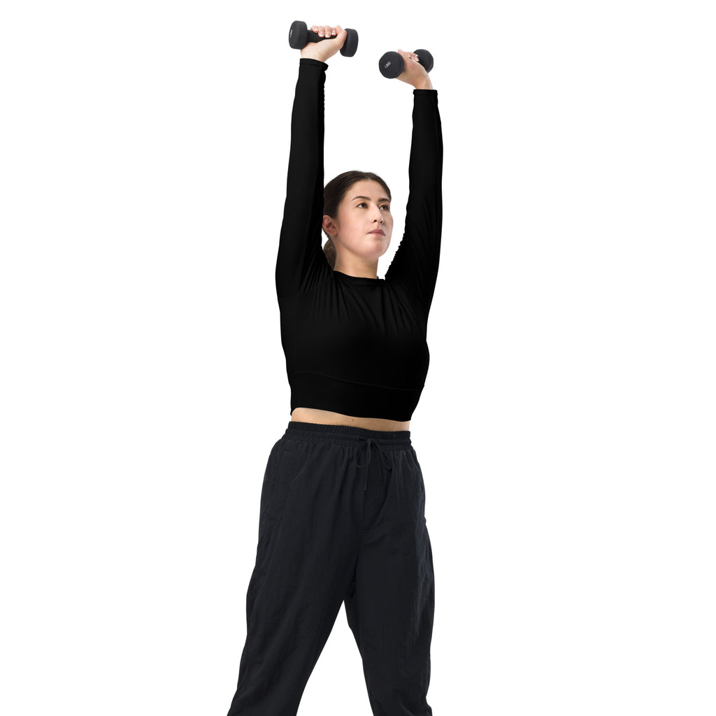 Women's Black Long Sleeve Performance Crop Top