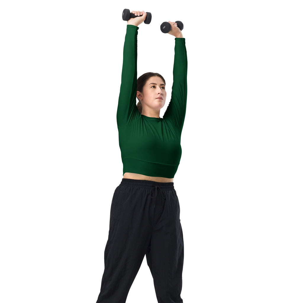 Women's Dark Green Long Sleeve Performance Crop Top