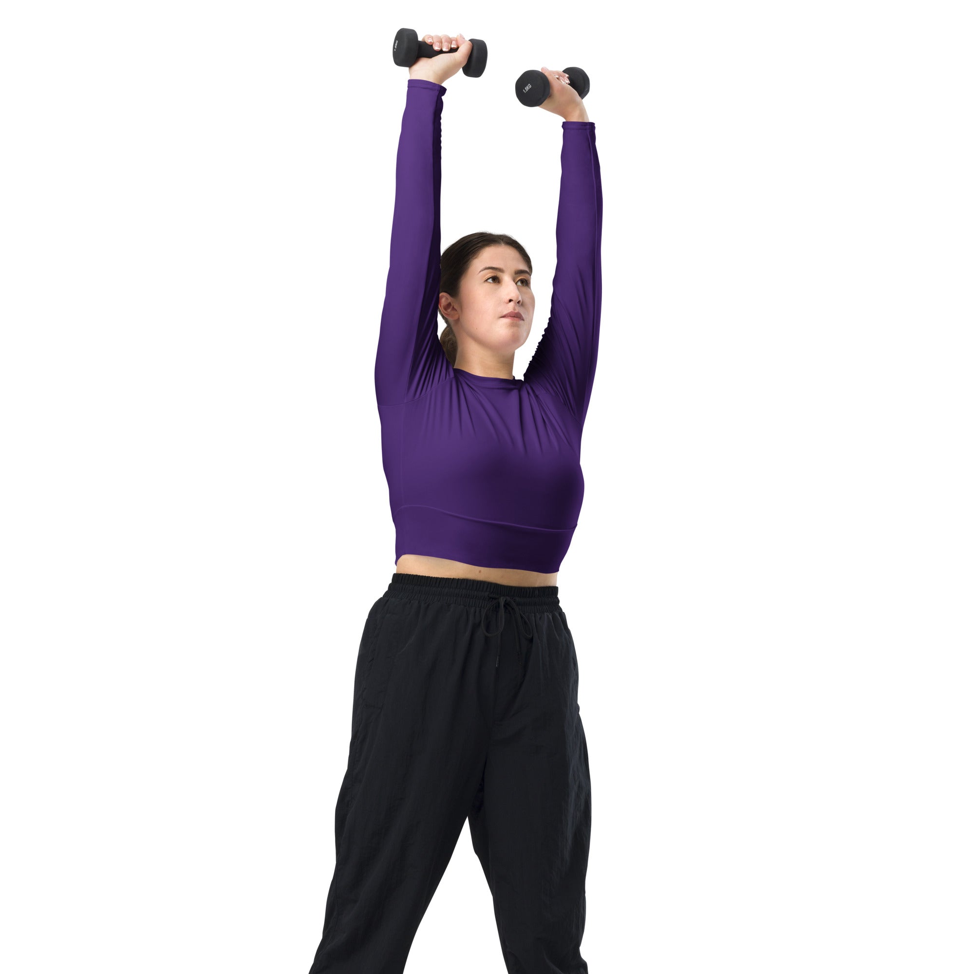 Women's Dark Purple Long Sleeve Performance Crop Top