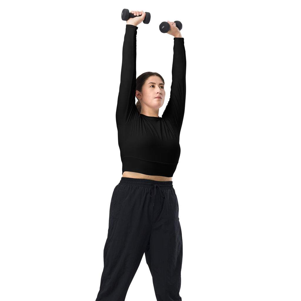 Women's Jet Black Long Sleeve Performance Crop Top