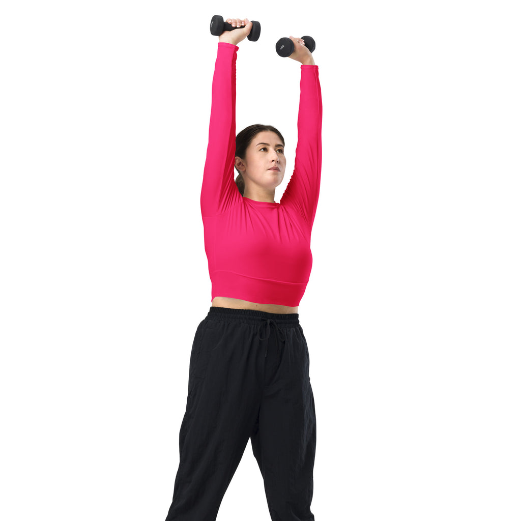Women's Hot Pink Long Sleeve Performance Crop Top
