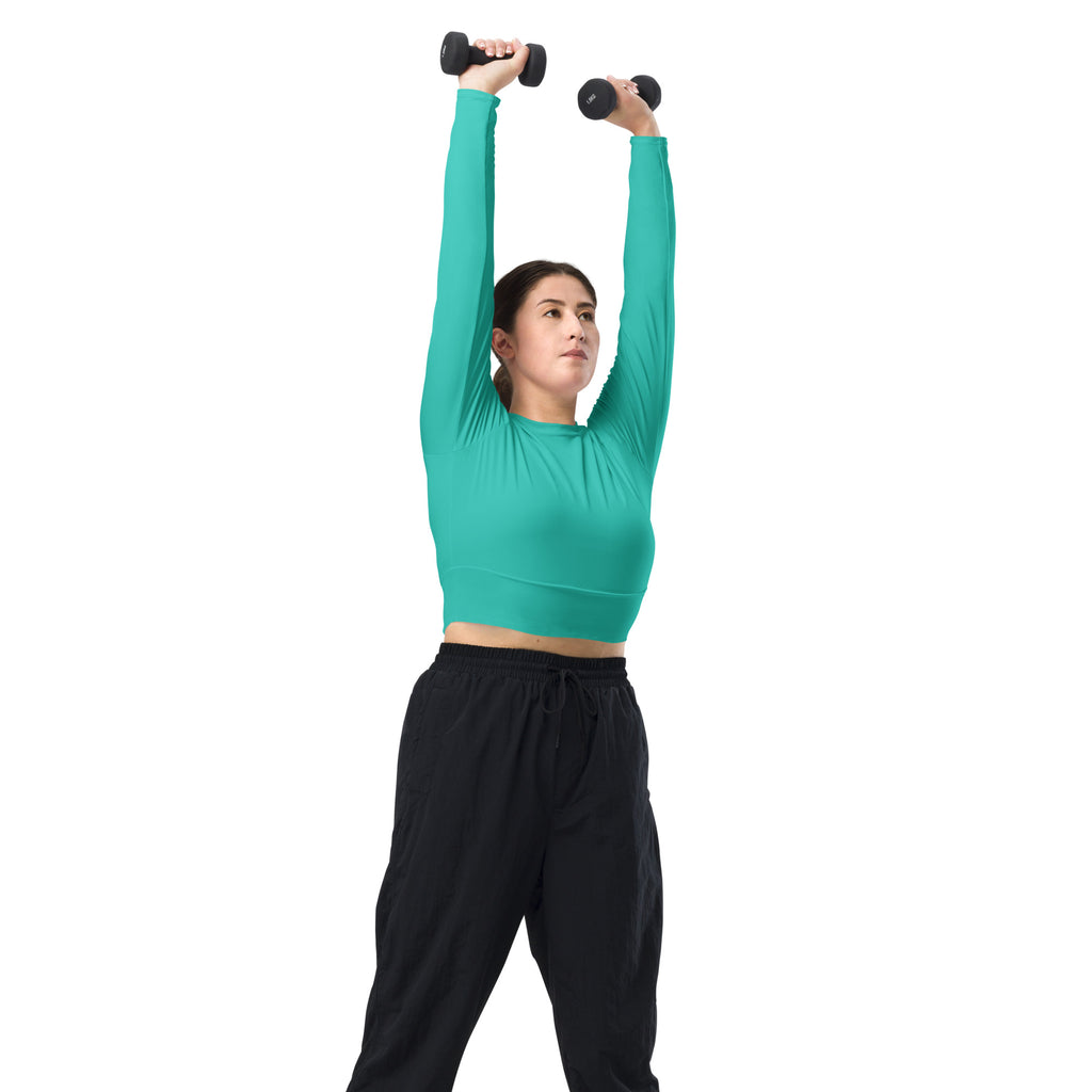 Women's Teal Long Sleeve Performance Crop Top