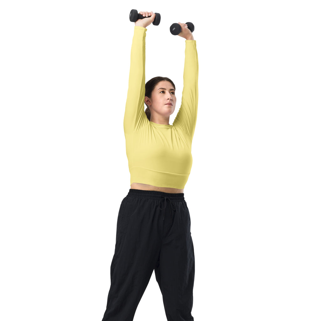 Women's Light Yellow Long Sleeve Performance Crop Top