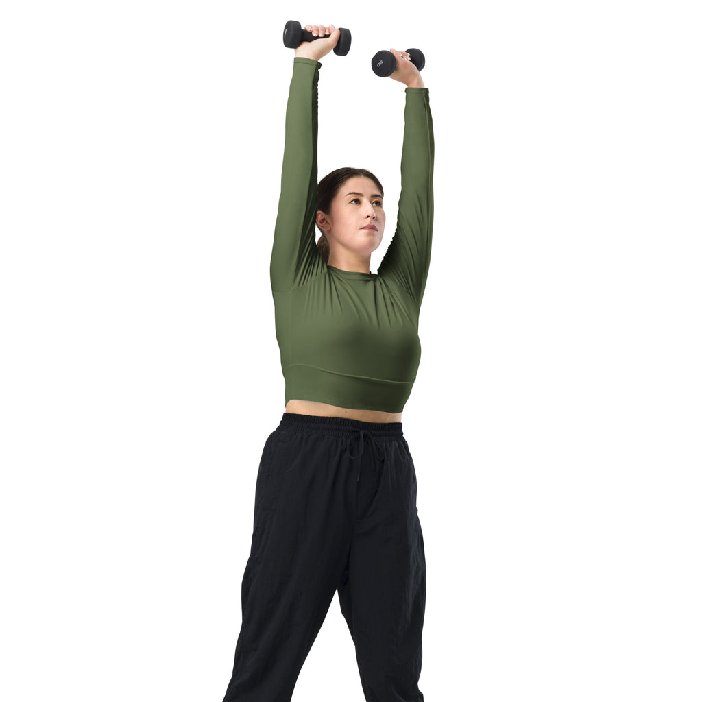Women's Dark Olive Green Long Sleeve Performance Crop Top