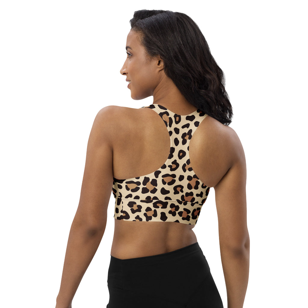 Women’s Leopard Print Buttery Soft Recycled Longline Sports Bra – High Intensity Support, Removable Padding, Quick Dry & UPF 50+