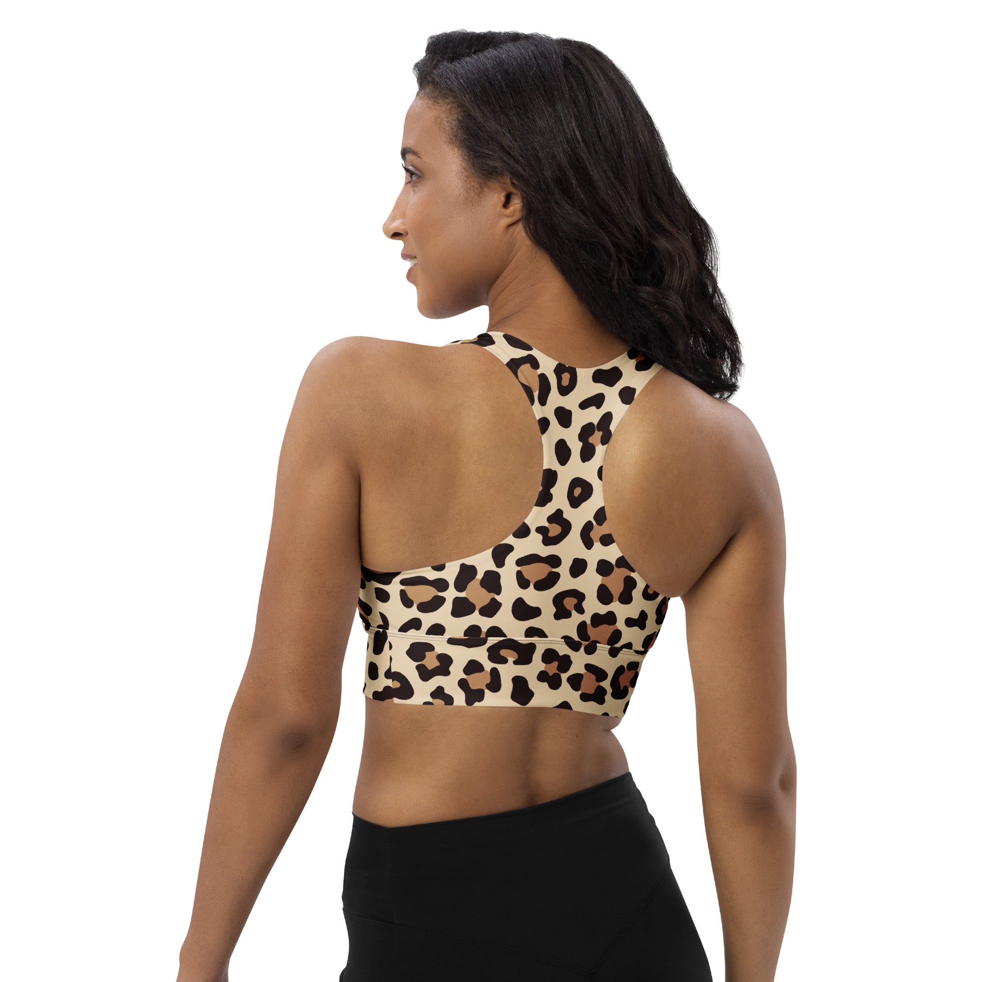 Women’s Leopard Print Buttery Soft Recycled Longline Sports Bra – High Intensity Support, Removable Padding, Quick Dry & UPF 50+