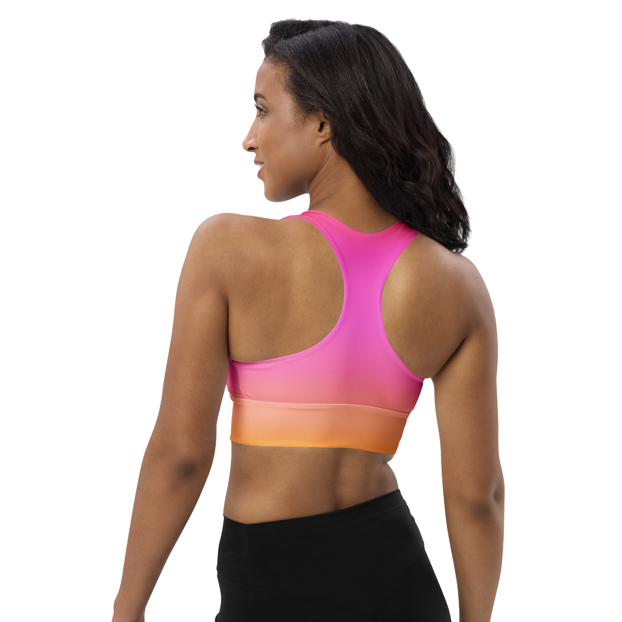 Women’s Sunset Ombre Buttery Soft Recycled Longline Sports Bra – High Intensity Support, Removable Padding, Quick Dry & UPF 50+