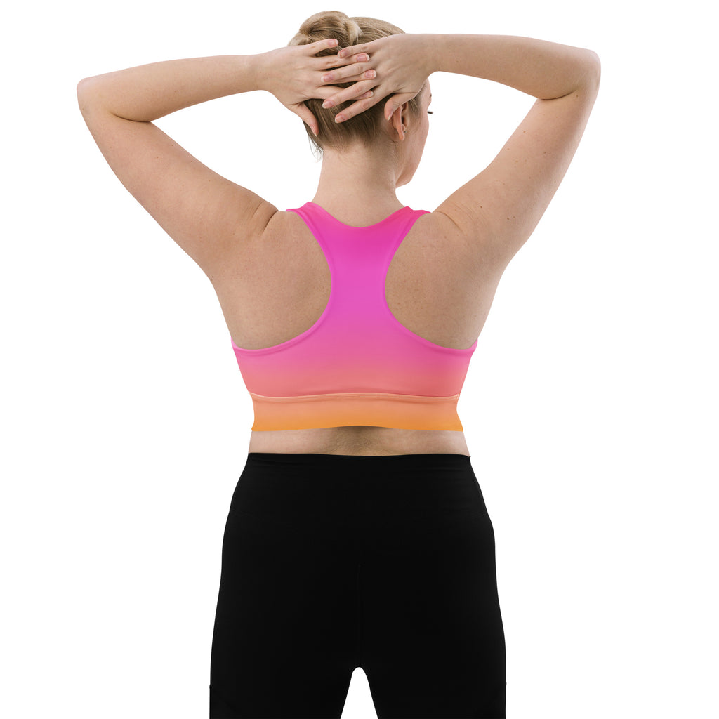 Women’s Sunset Ombre Buttery Soft Recycled Longline Sports Bra – High Intensity Support, Removable Padding, Quick Dry & UPF 50+