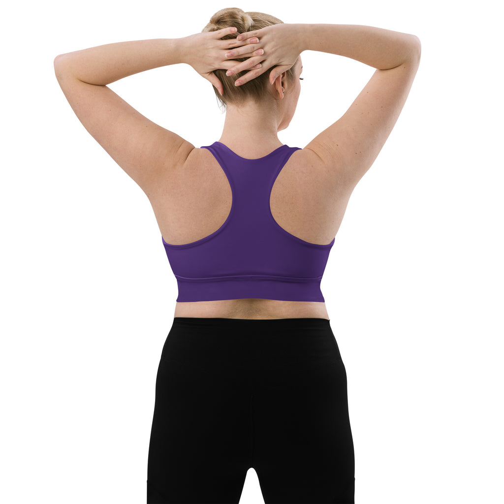 Women’s buttery soft sky dark purple racerback sports bra with seamless stretchy fabric for high intensity support