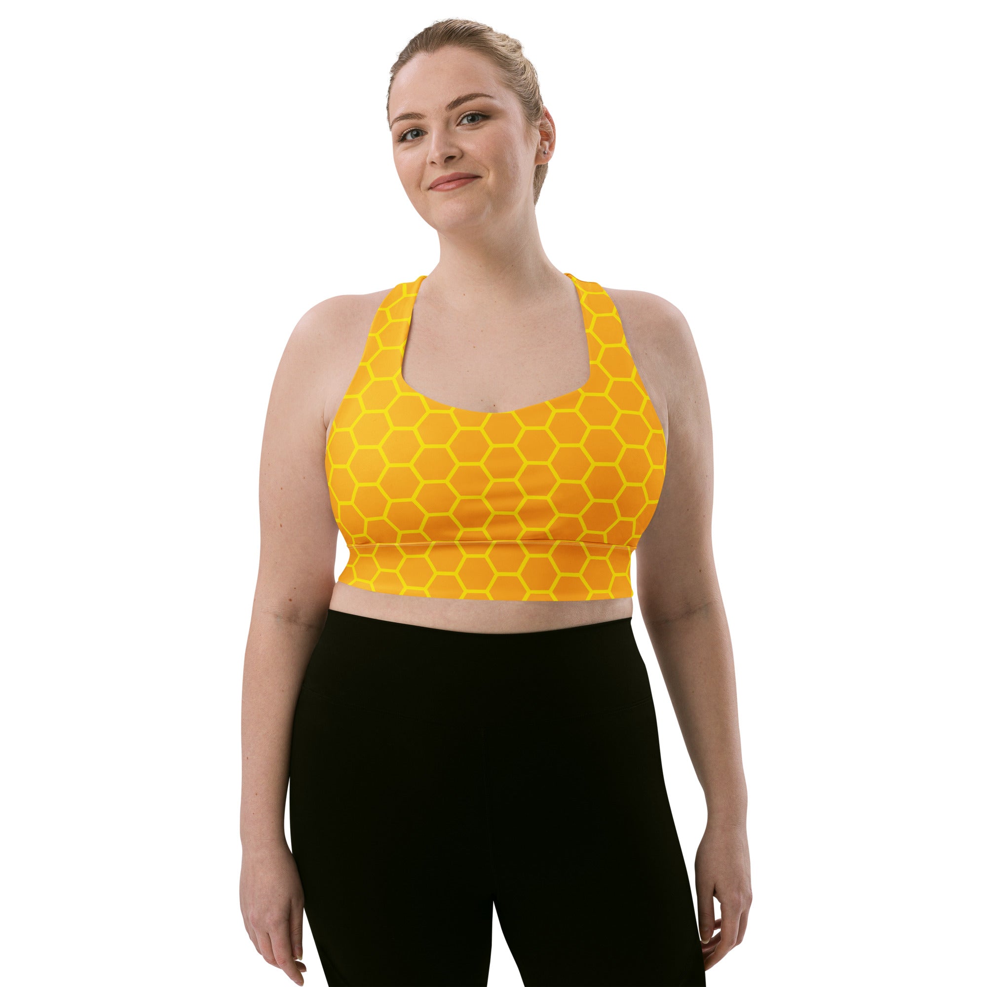 Women’s Honeycomb Buttery Soft Recycled Longline Sports Bra – High Intensity Support, Removable Padding, Quick Dry & UPF 50+