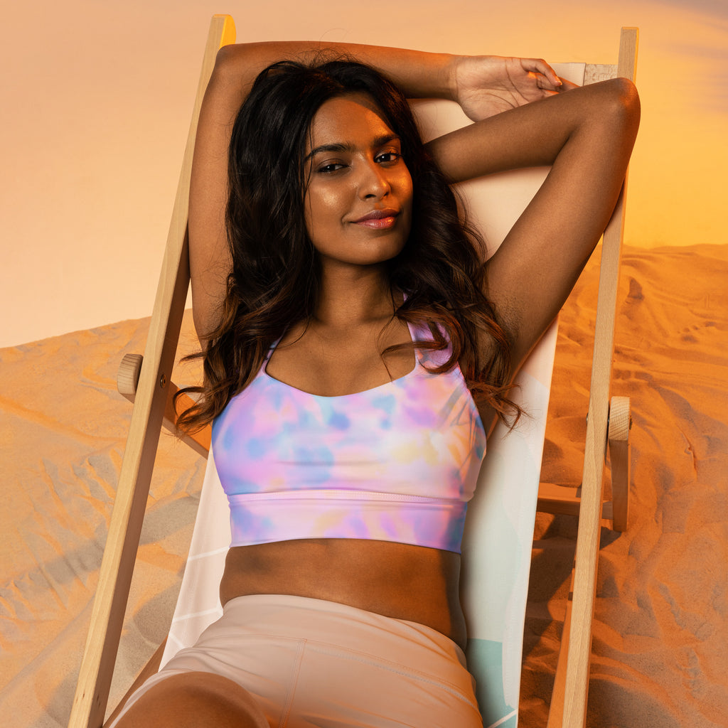 Women’s pastel tie-dye crop top made of buttery soft recycled fabric with quick dry and upf 50 plus protection