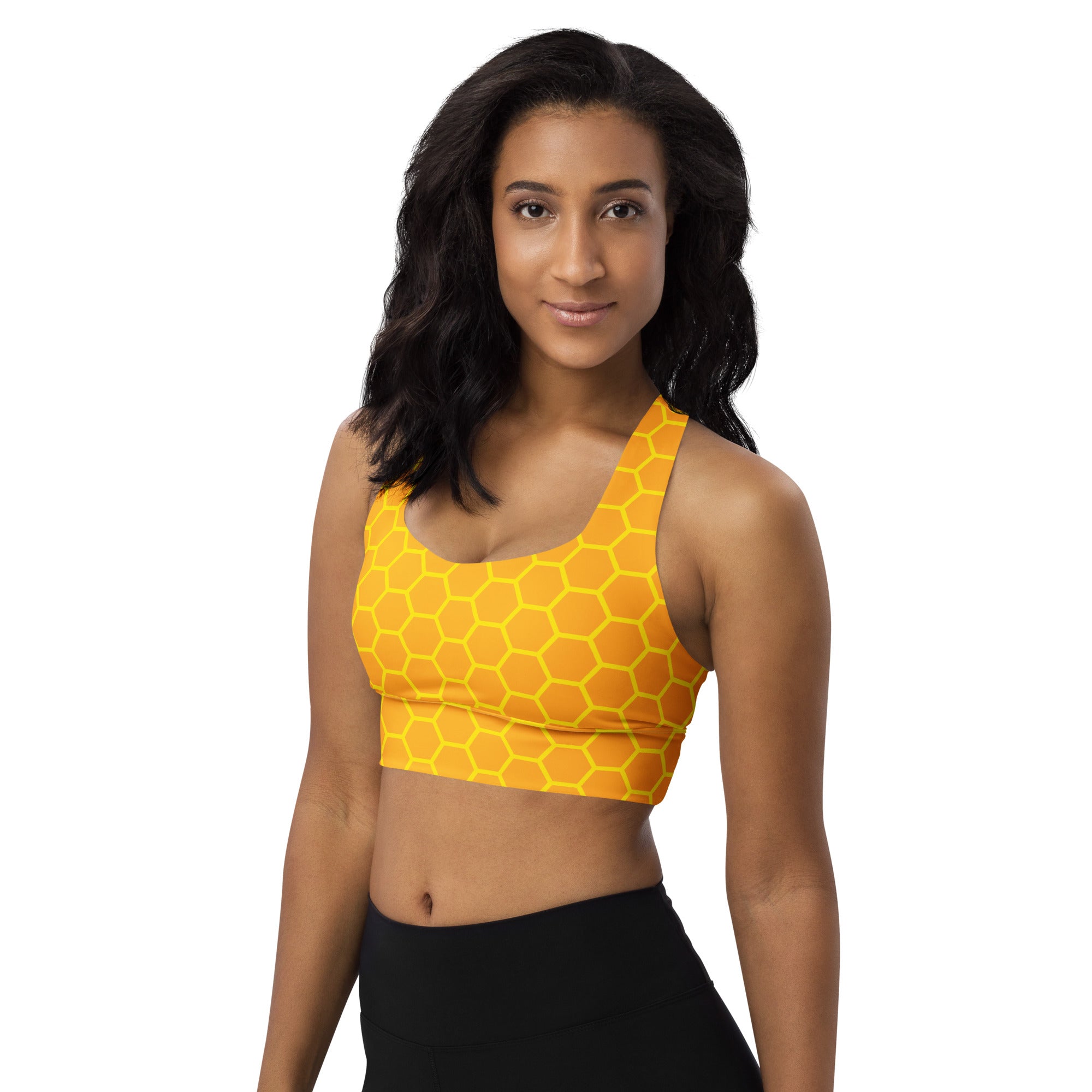 Women’s Honeycomb Buttery Soft Recycled Longline Sports Bra – High Intensity Support, Removable Padding, Quick Dry & UPF 50+