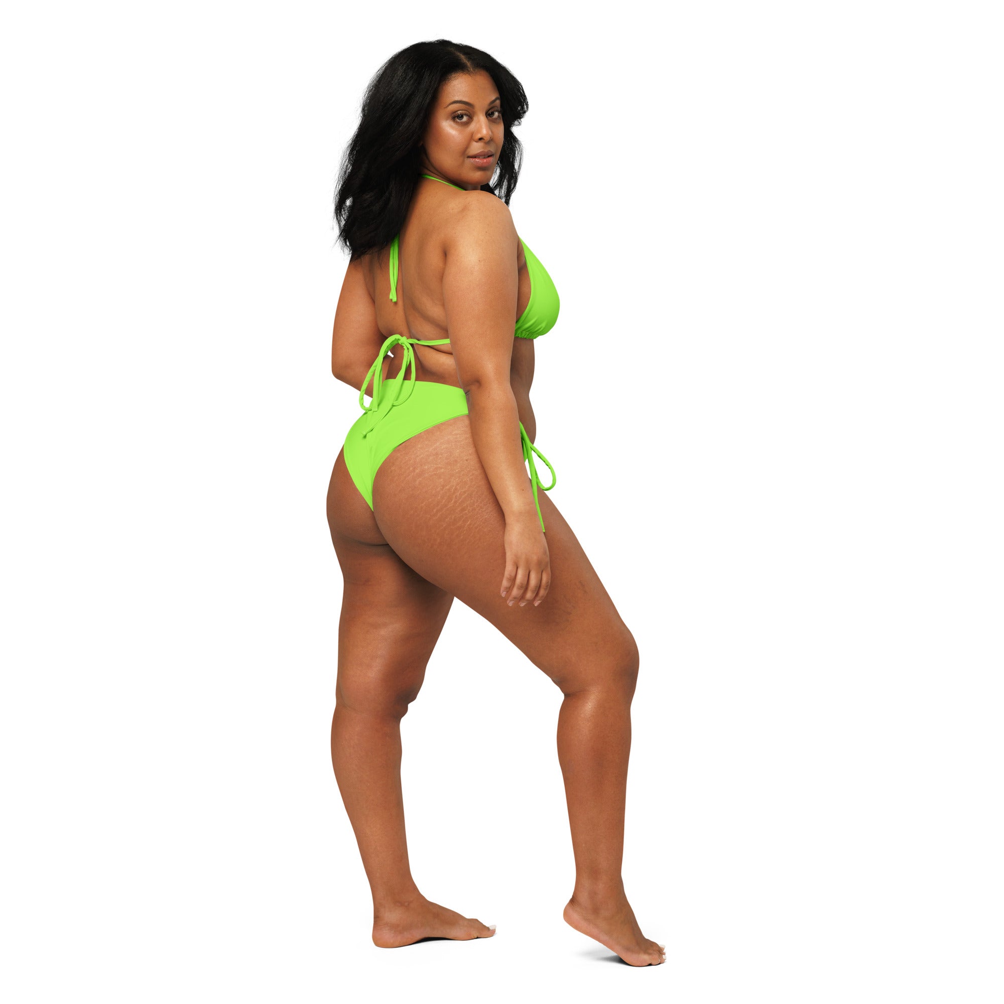 Women's Lime Green Buttery Soft Recycled String Bikini With UPF 50+