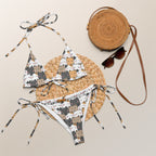 Women's Kawaii Cat Face Buttery Soft Recycled String Bikini With UPF 50+