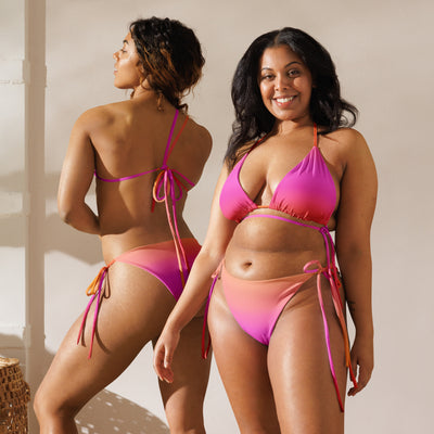 Women's Pink Sunset Ombre Buttery Soft Recycled String Bikini With UPF 50+