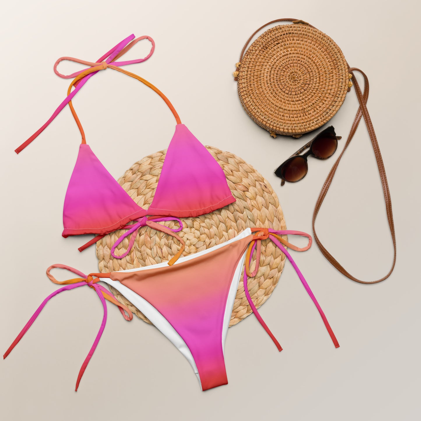Women's Pink Sunset Ombre Buttery Soft Recycled String Bikini With UPF 50+