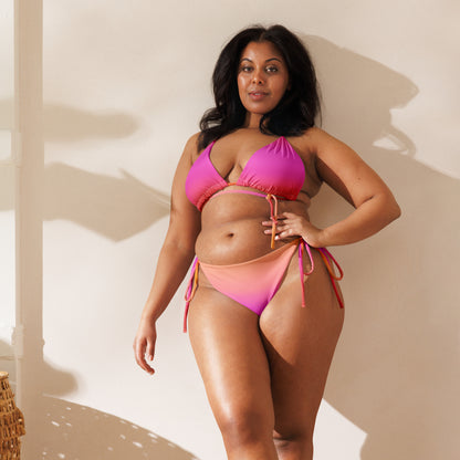 Women's Pink Sunset Ombre Buttery Soft Recycled String Bikini With UPF 50+