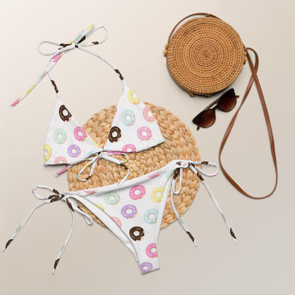 Women's Colorful Donuts Buttery Soft Recycled String Bikini With UPF 50+