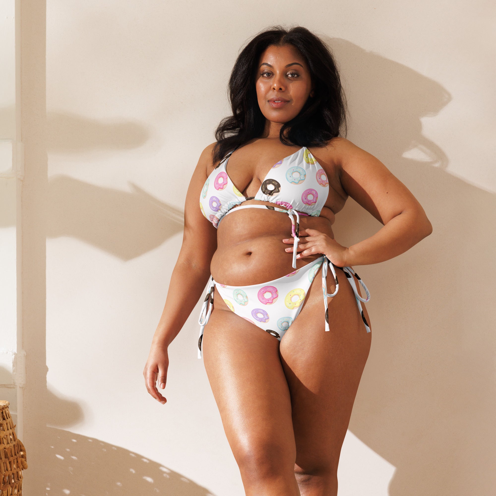 Women's Colorful Donuts Buttery Soft Recycled String Bikini With UPF 50+