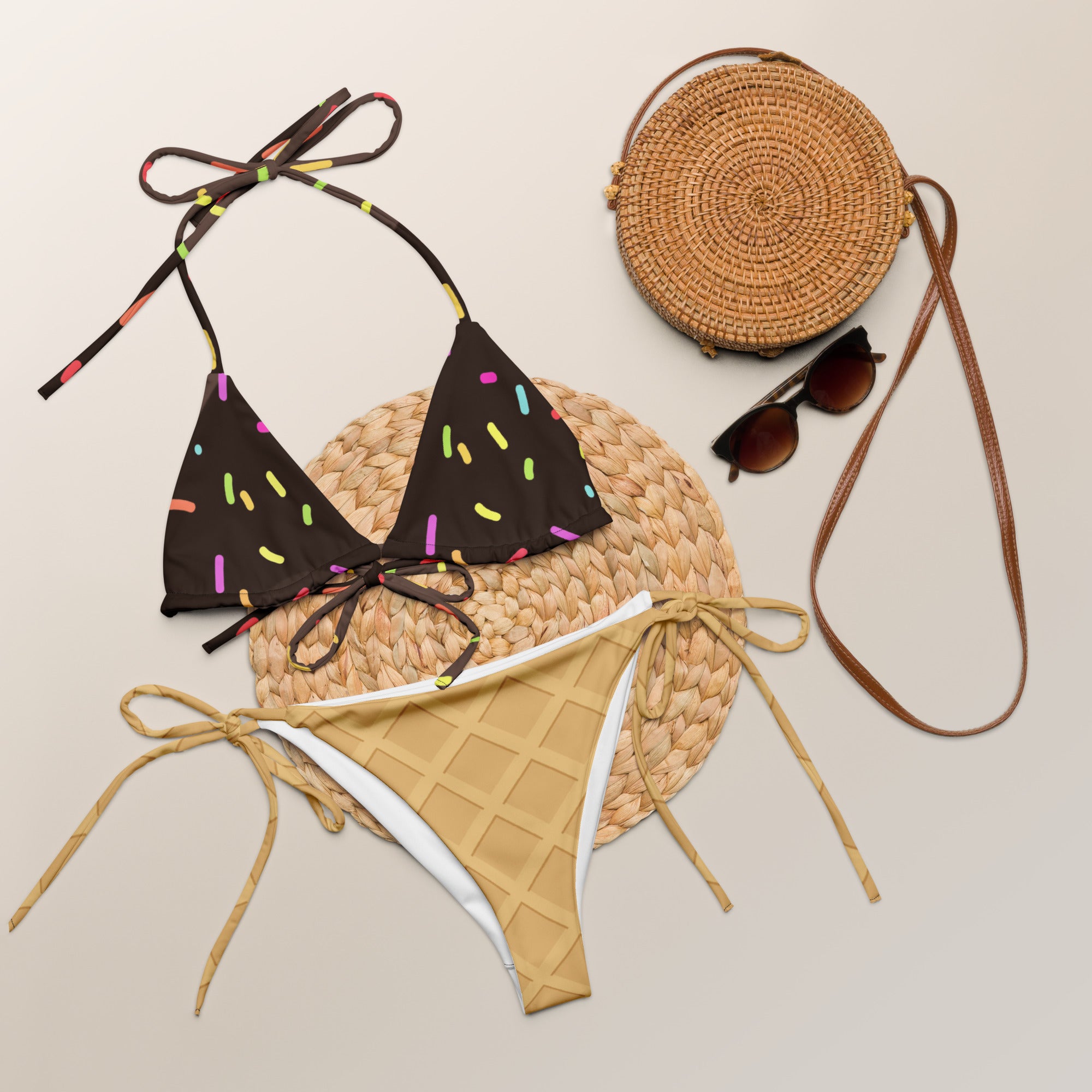Women's Ice Cream Cone Buttery Soft Recycled String Bikini With UPF 50+