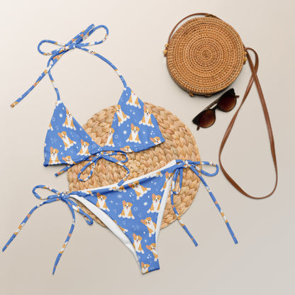 Women's Blue Corgi Dog Buttery Soft Recycled String Bikini With UPF 50+