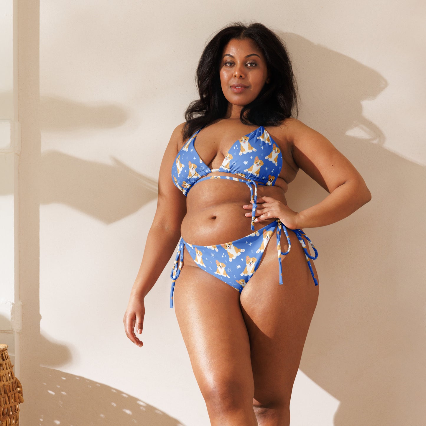 Women's Blue Corgi Dog Buttery Soft Recycled String Bikini With UPF 50+