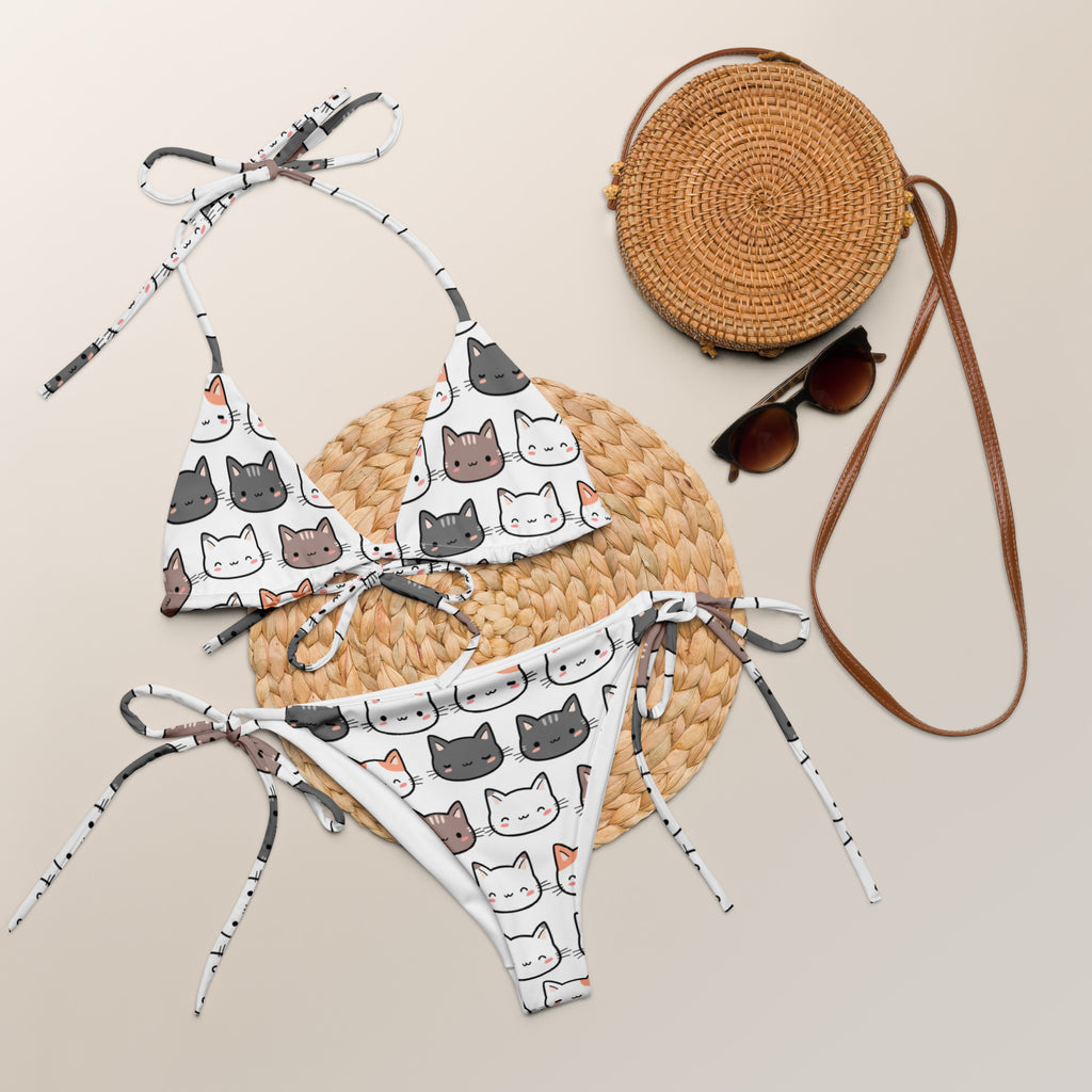 Women's Cat Buttery Soft Recycled String Bikini With UPF 50+