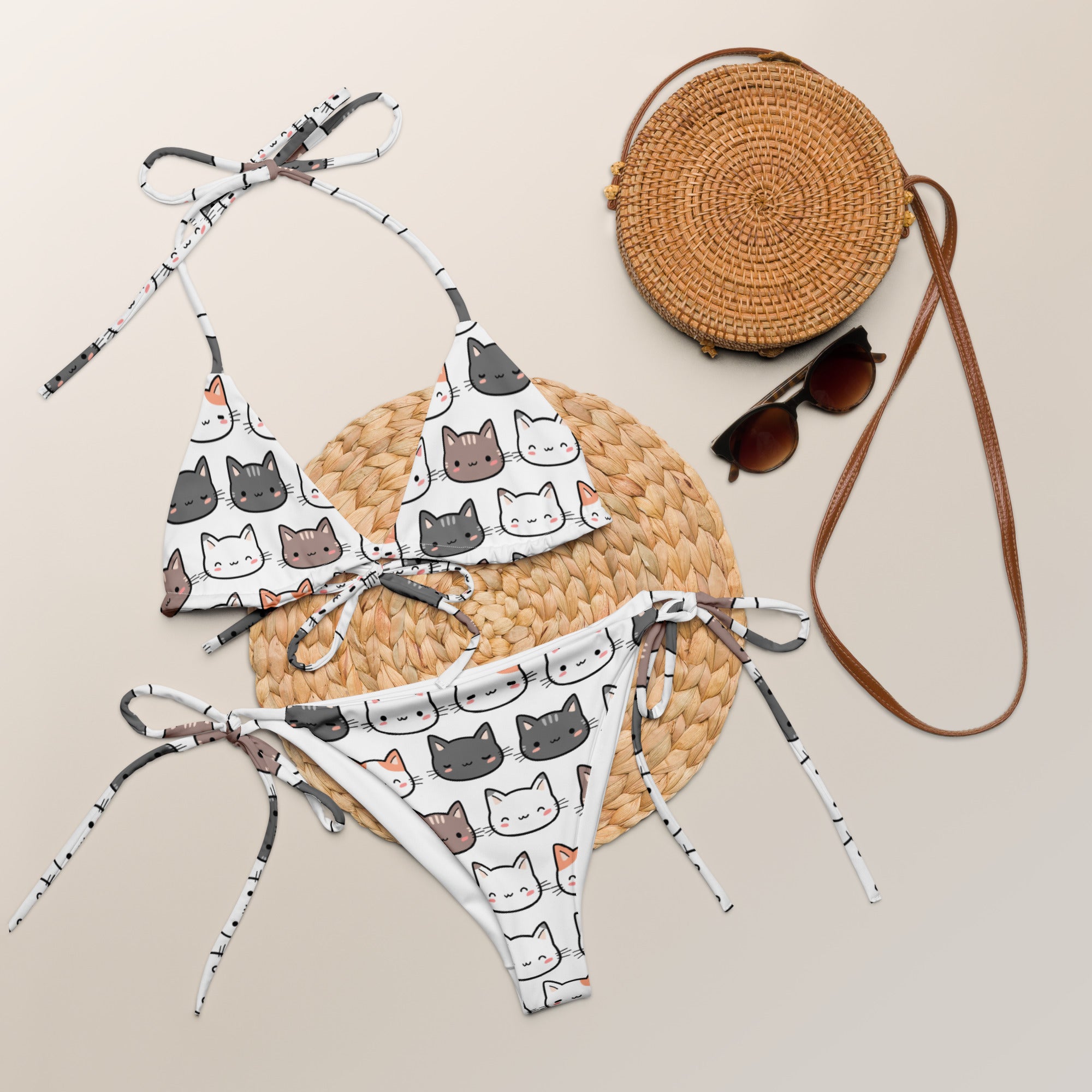 Women's Cat Buttery Soft Recycled String Bikini With UPF 50+