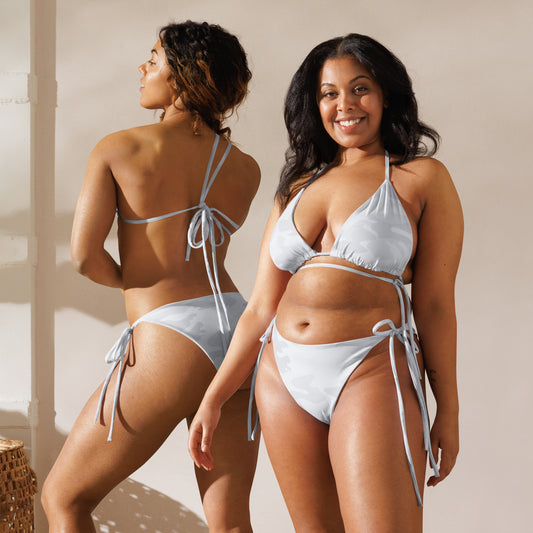 Women's Light Gray Camouflage Buttery Soft Recycled String Bikini With UPF 50+