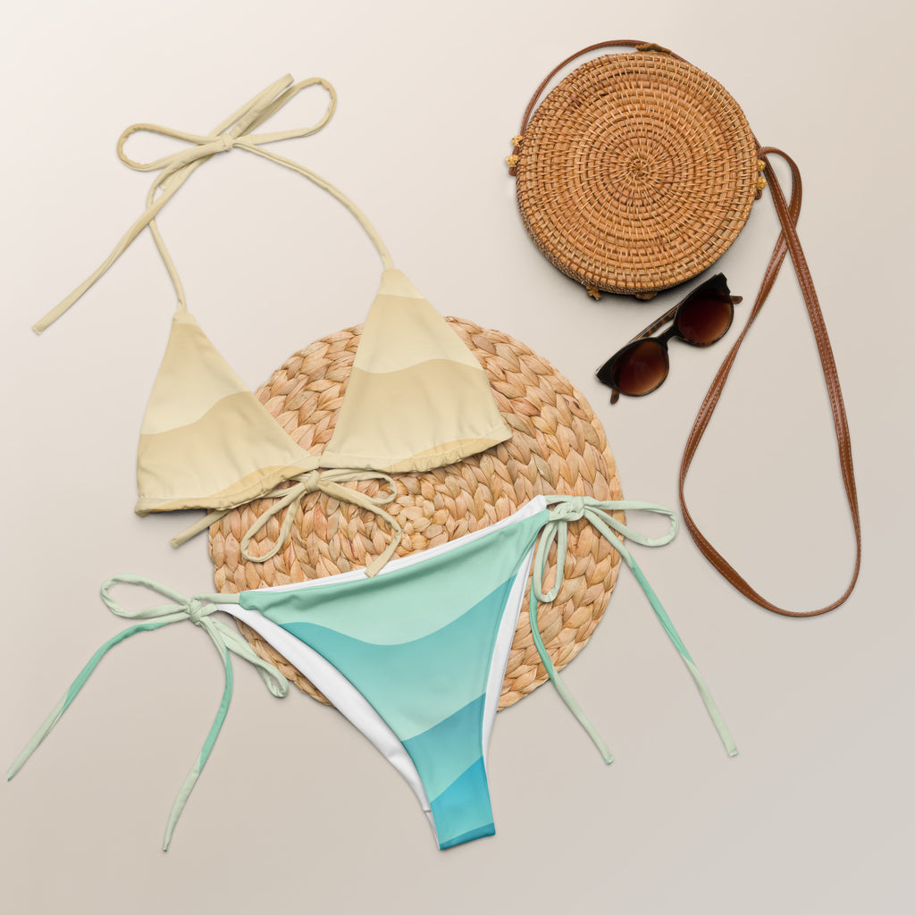 Women's Sage & Mint Waves Buttery Soft Recycled String Bikini With UPF 50+