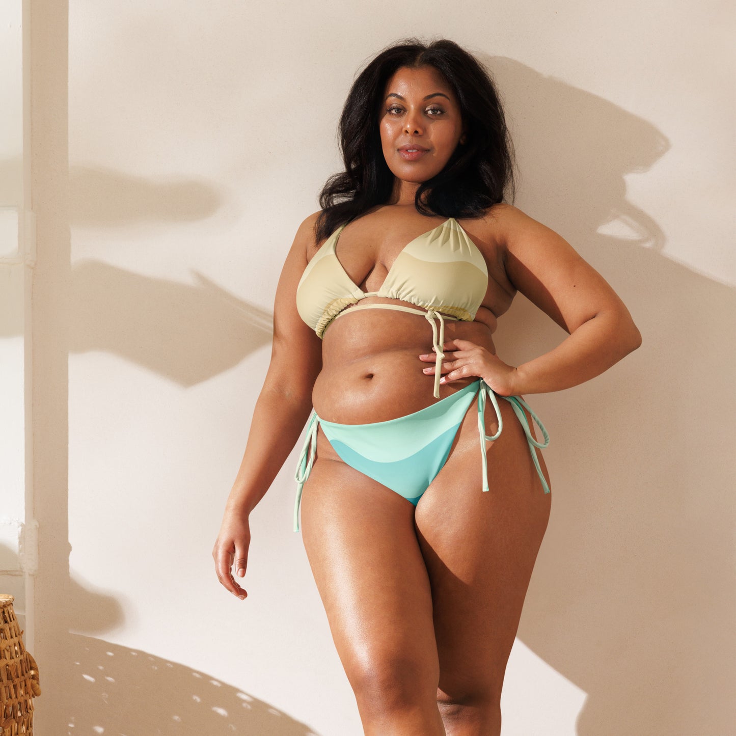 Women's Sage & Mint Waves Buttery Soft Recycled String Bikini With UPF 50+