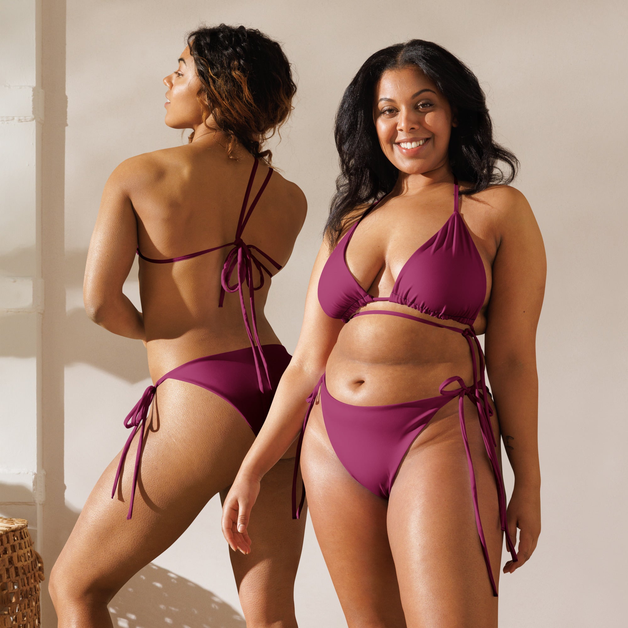 Women's Magenta Purple Buttery Soft Recycled String Bikini With UPF 50+