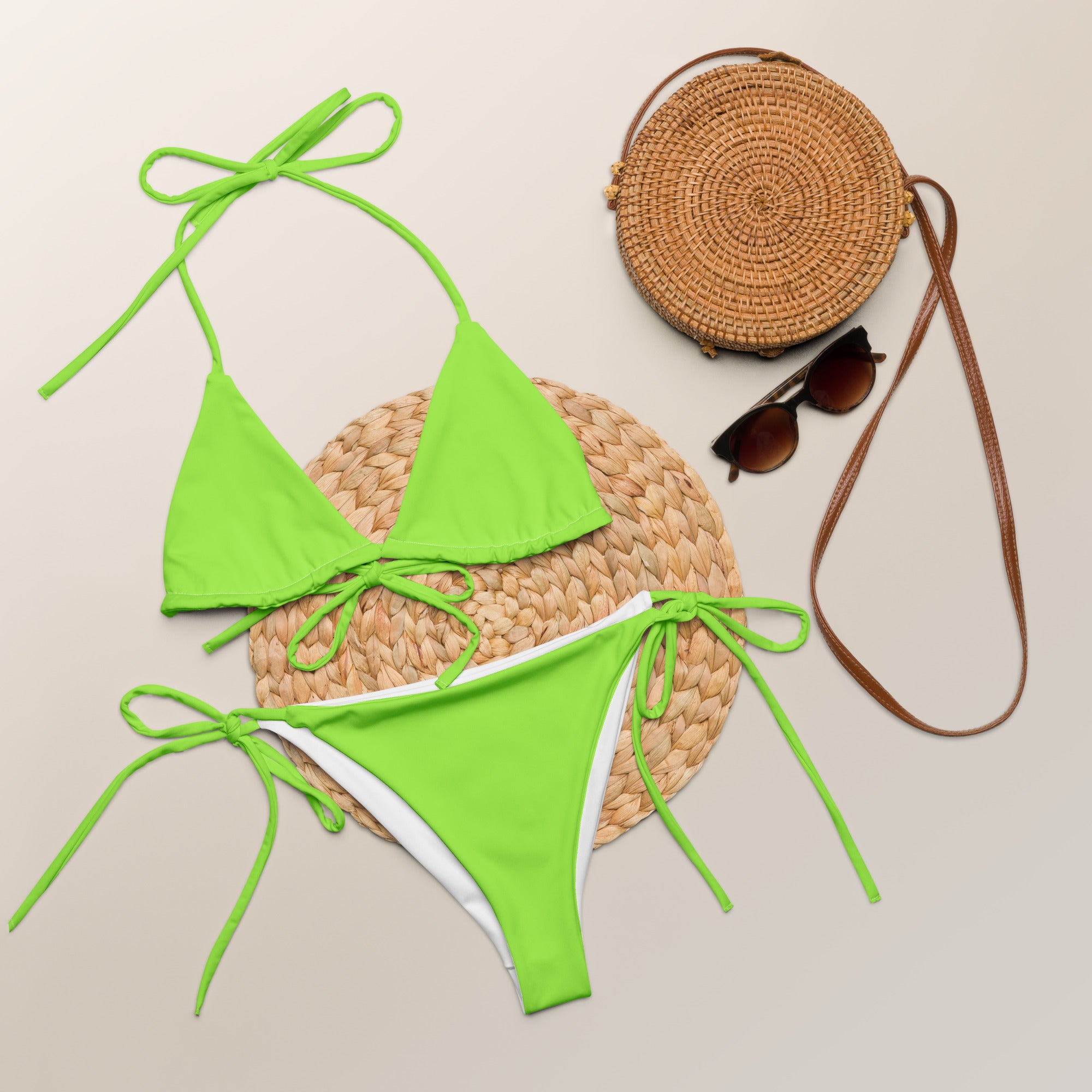Women's Lime Green Buttery Soft Recycled String Bikini With UPF 50+