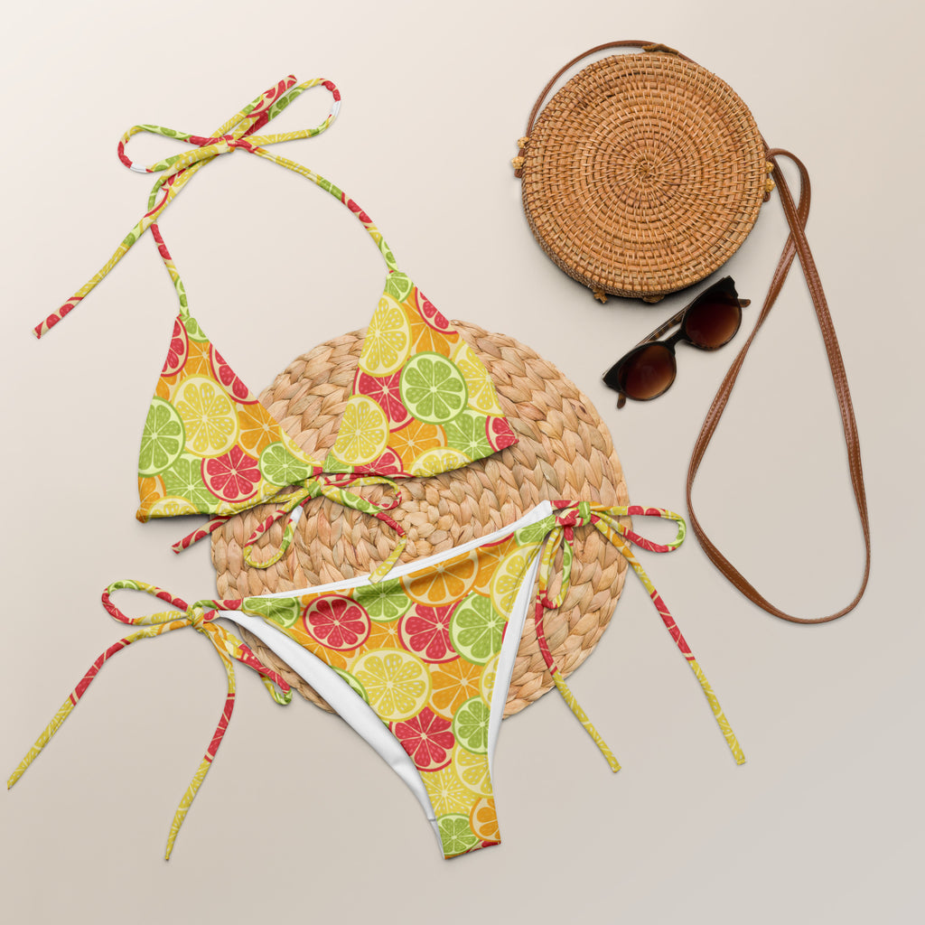 Women's Tropical Citrus Fruit Buttery Soft Recycled String Bikini With UPF 50+