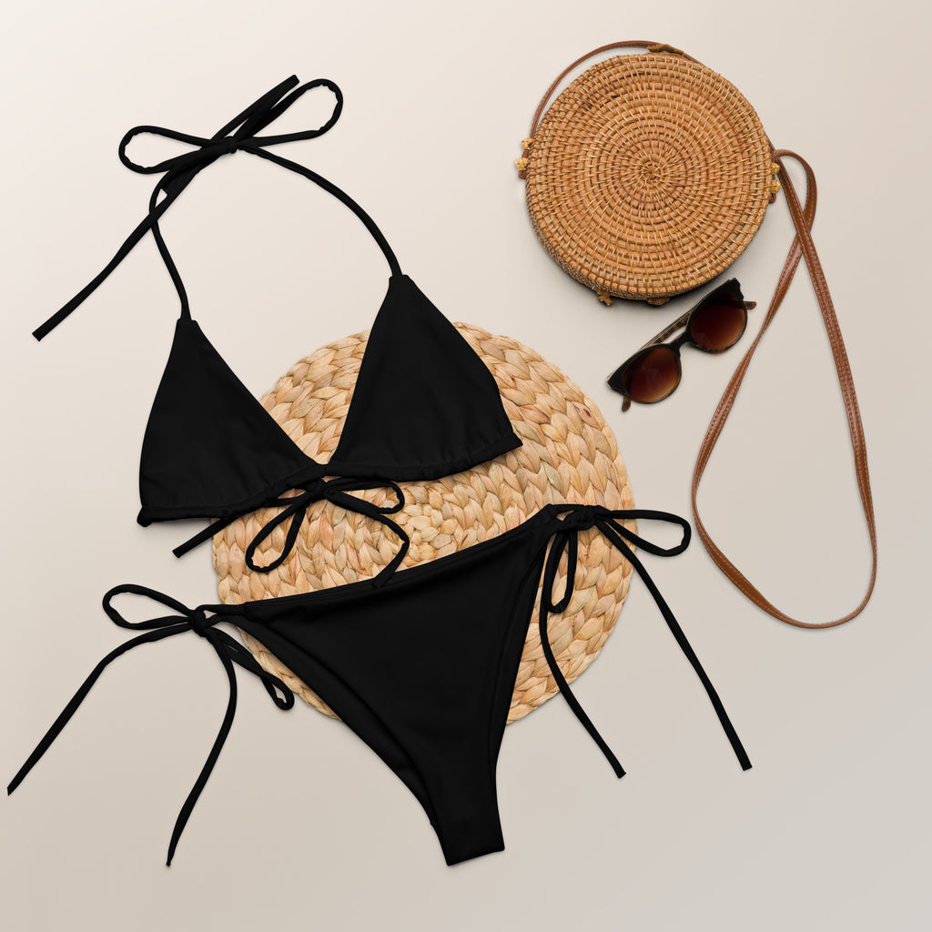 Women's Black Buttery Soft Recycled String Bikini With UPF 50+
